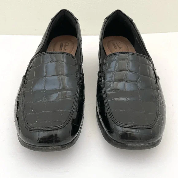 Clarks Gael Angora Black Croc Patent Leather Loafers Women’s 7.5 - Picture 3 of 10